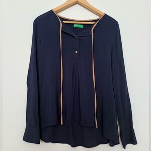Navy Blue Women's Top with Tan Accents